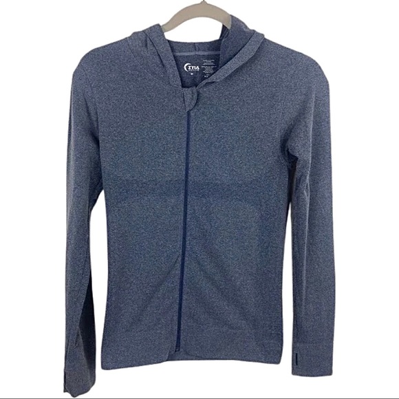 Zyia Active Zip Up Athletic Hoodie Jacket in Blue / Gray with Thumb Holes (S/M) - Picture 3 of 10